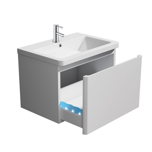Synergy Linea White 600mm Wall Mounted Vanity Unit (with LED lit drawer) and Basin