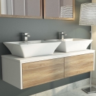 Synergy Float Driftwood 1200mm Wall Mounted Vanity Unit, Stone Top & Basins